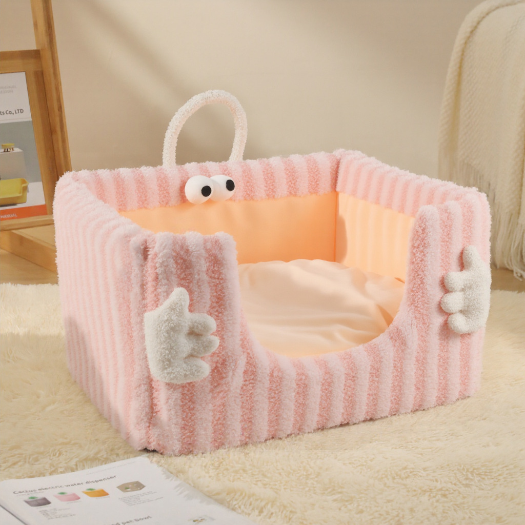 Velvet lunar extraíble y lavable con ambas manos abrazando la camada de esponja, la camada para gatos se mantiene caliente y semi envolvente, la perrera de otoño e invierno se engrosa en invierno