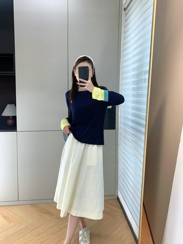 GC915早秋活力氛围~亲妈sel*天丝羊毛撞色宽松长袖T恤针织衫女|undefined