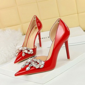 638-H19 European and American High Heels, Thin Heels, Banquet Women's Shoes, Shallow Mouth, Pointed Side Hollow Lac