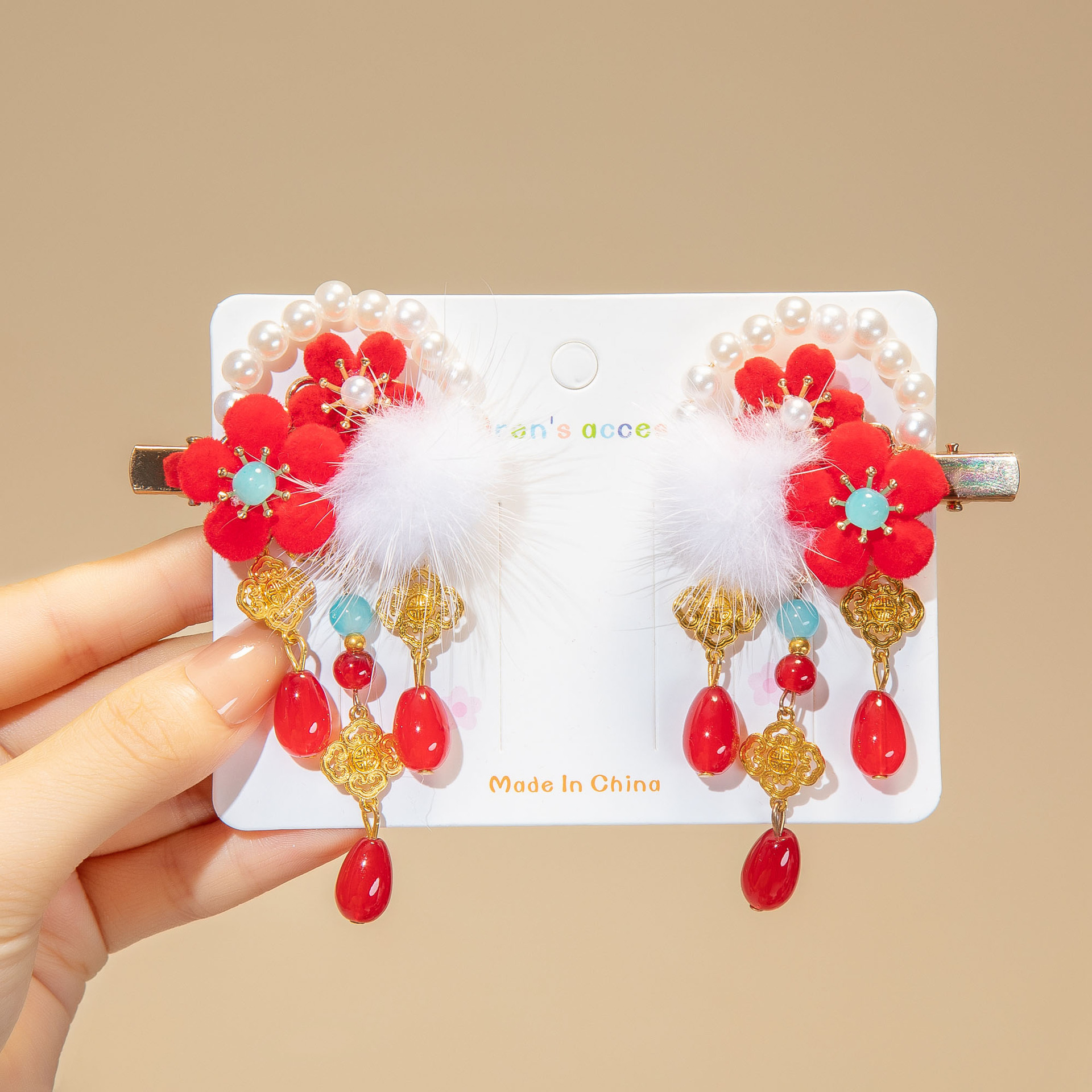 Año Nuevo horquilla accesorios para el cabello de los niños Hanfu estilo antiguo borla arco horquilla niña bebé peluca trenza cabeza Accesorios