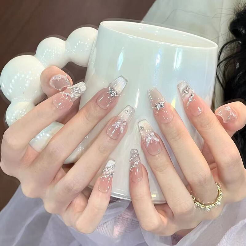 2026 New Nude Color Wearable Nails, Medium-Length, High-End, Skin-Brightening, Suitable for Pregnant Women, Wedding Photos, Nail Art, Fake Nail Stickers