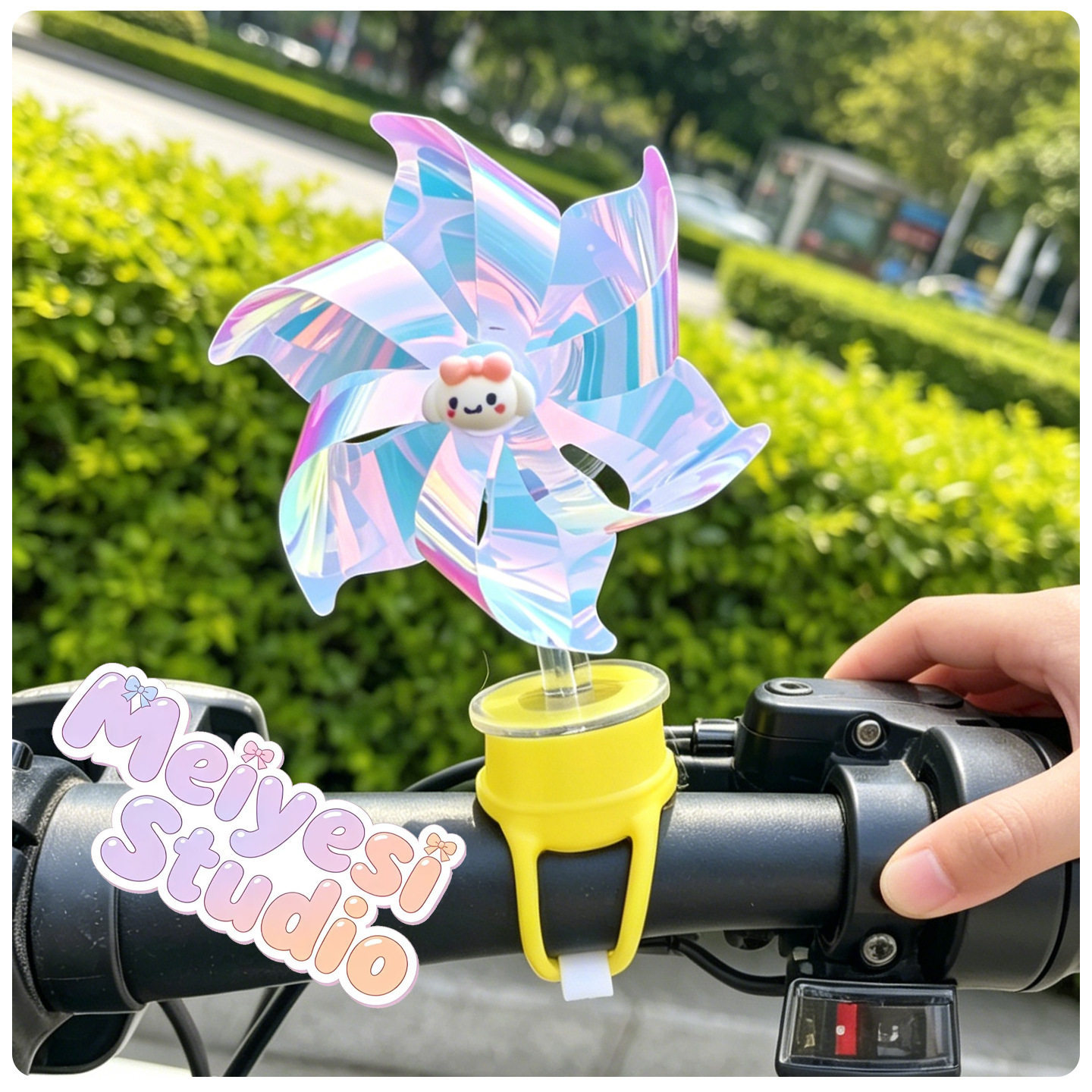 Bicycle electric two-wheeler windmill ornament, motorcycle decorative handlebar strap cartoon rotating small windmill