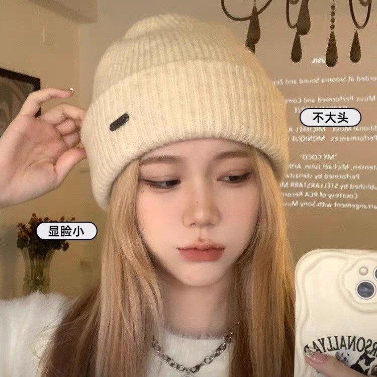 针织帽女秋冬显脸小堆堆帽大头毛线帽子秋冬护耳钢标保暖月子冷帽|undefined