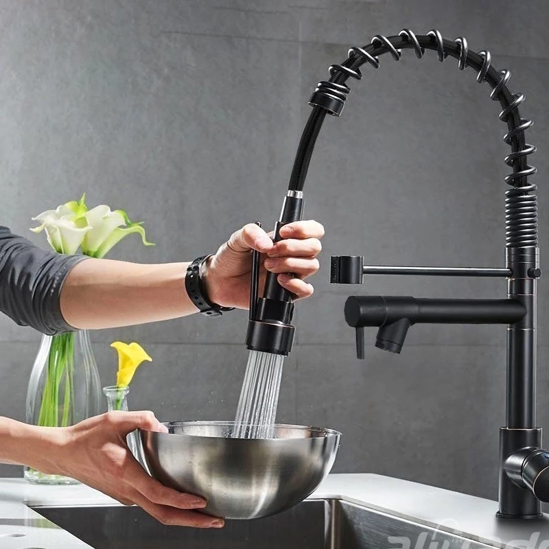 Suministro transfronterizo spr extracción grifo de agua de cocina caliente y frío multifuncional doble salida de agua universal lavabo de verduras grifo de fregadero image 5