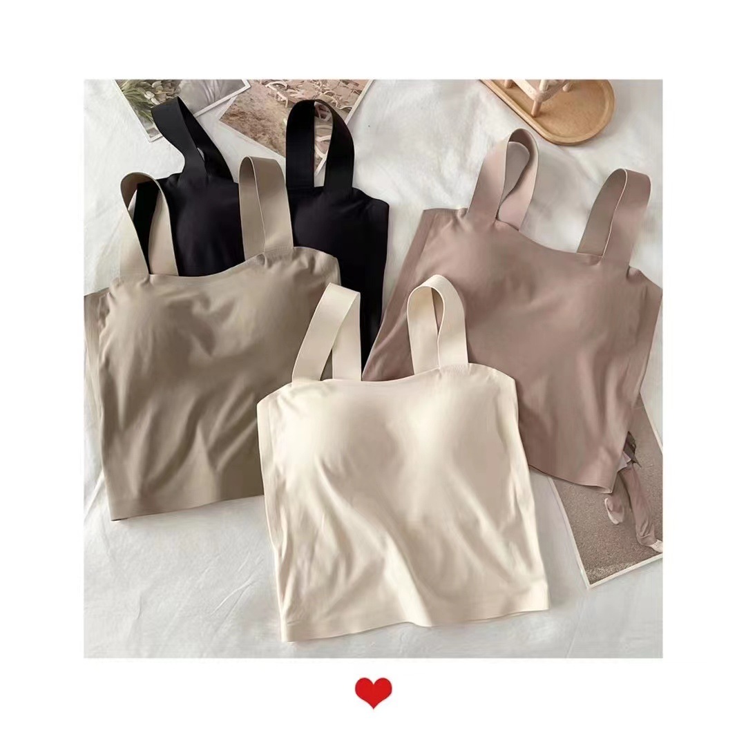 Cuello cuadrado de seda de hielo fino belleza espalda camisola desgaste exterior de las mujeres desgaste interior de una pieza almohadilla en el pecho chaleco anti-exposición