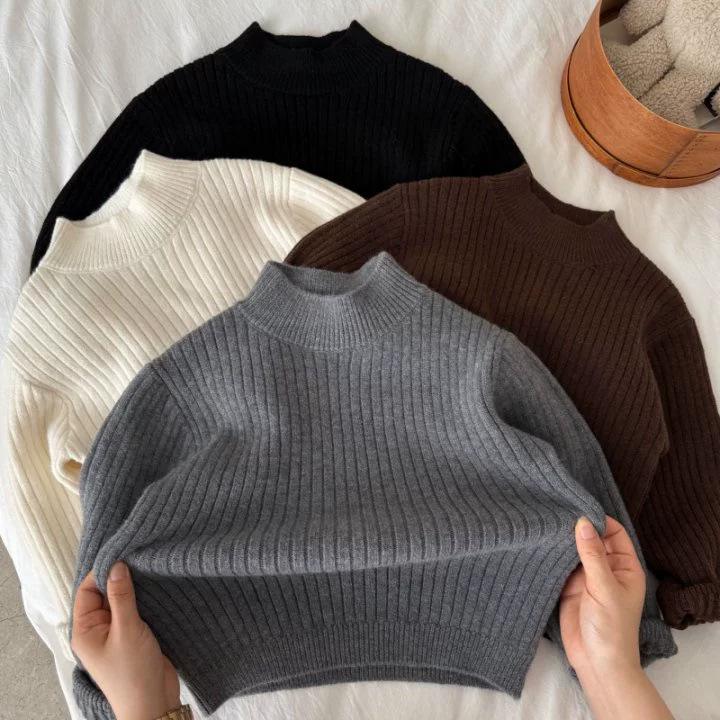 Children's knitted winter solid color base keep warm sweater
