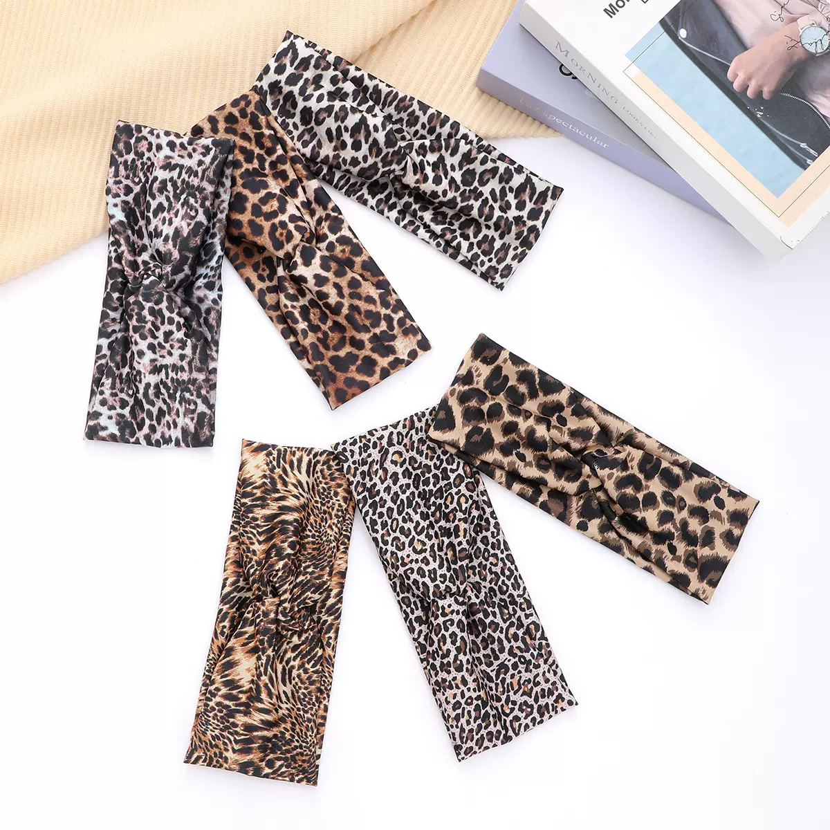 甜酷辣妹豹纹发带弹力时尚欧美复古抱腰发带布艺运动瑜伽防汗头带