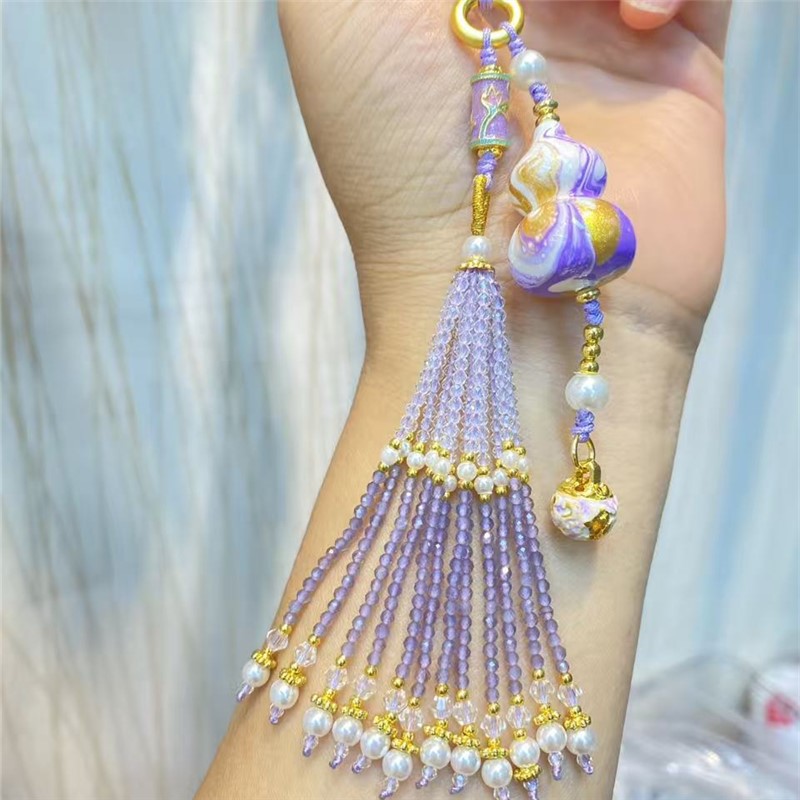 Lingyin Source Purple Gradient Lacquer Gourd Pearl Bell Pendant_voghion.com