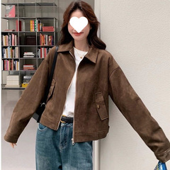 美拉德咖色仿麂皮绒绒绒/麂皮绒绒绒外套女新款复古短款高级感韩