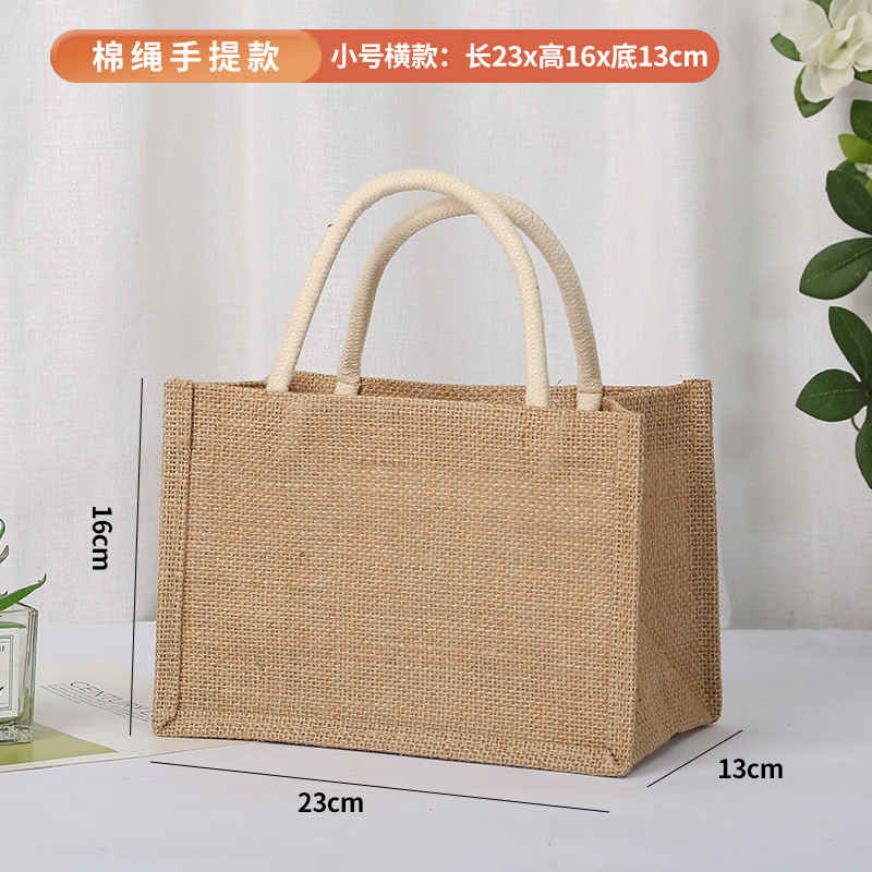 En stock bolsa de lino logotipo imprimible yute bolso de compras Muji en blanco DIY bolso de yute pintado a mano
