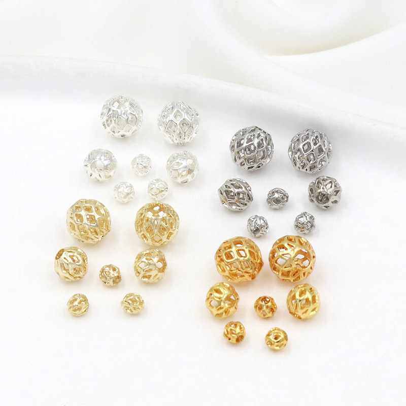 Color retention 14K/18K hollow loose beads small gold beads handmade DIY jewelry accessories beads spacer beads round beads material D80 Color retention 14K/18K hollow loose beads small gold beads handmade DIY jewelry accessories beads spacer beads round beads material D80