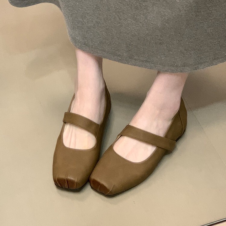 羊皮版~法式方头芭蕾舞晚晚风温柔鞋气质高级感一字带女浅口单鞋|undefined