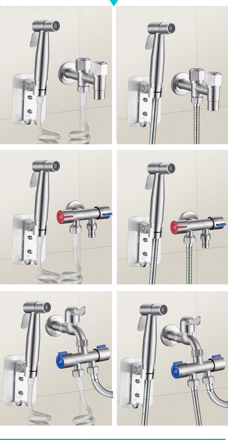 304 stainless steel toilet companion spray gun set, one inlet and two outlets Angle valve, body wash, feminine wash, pressurized shower head undefined