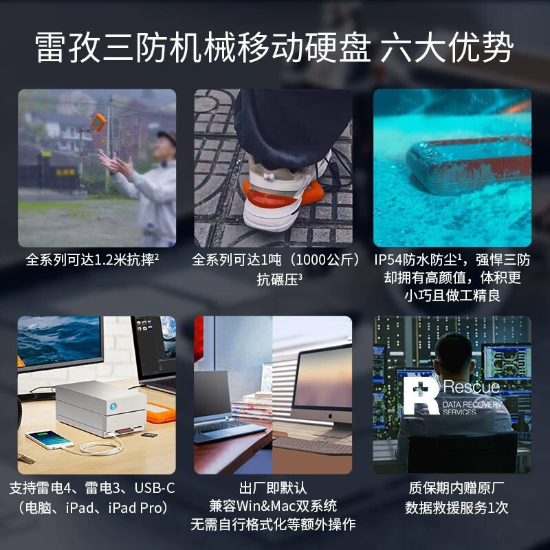 [lacie雷孜小金刚移动硬盘Type-C USB3.2 Rugged便携数码存储硬盘]