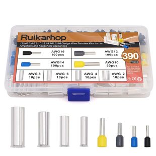 Ruikarhop 390Pcs Awg (2 4 6 8 10 12 14 16) Wire Ferrules Kit Crimp Ends