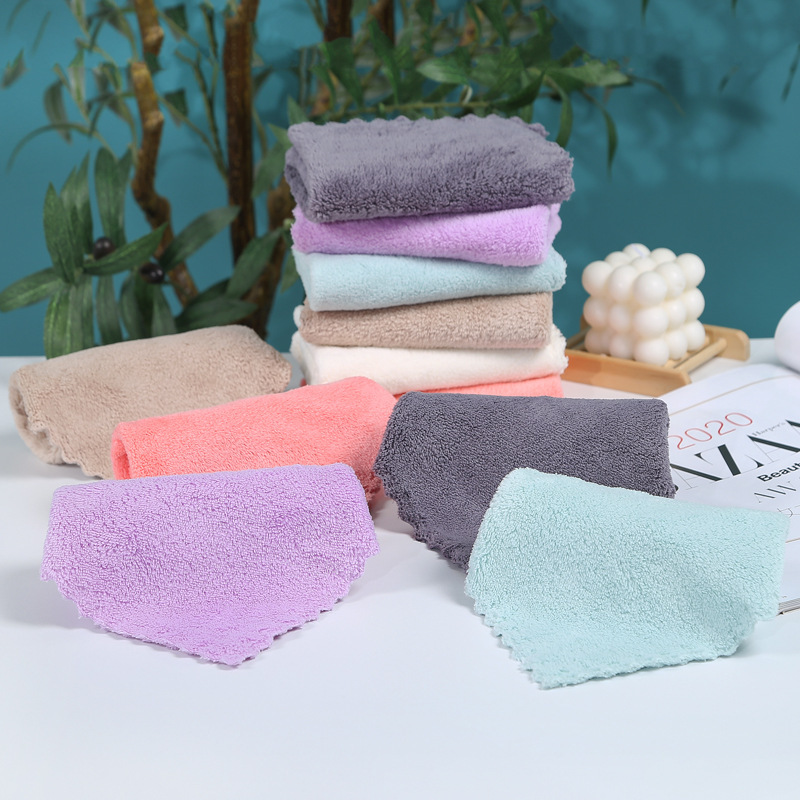 Coral fleece square towel kitchen dishwashing cloth soft absorbent small handkerchief plain color saliva towel baby children's towel