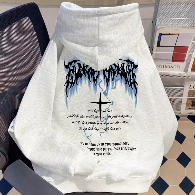 Hooded Sweatshirt Men's Autum New American Street Trendy Letter Cross Print Casual Top Jacket Hooded Hooded Sweatshirt Men's Autum New American Street Trendy Letter Cross Print Casual Top Jacket Hooded