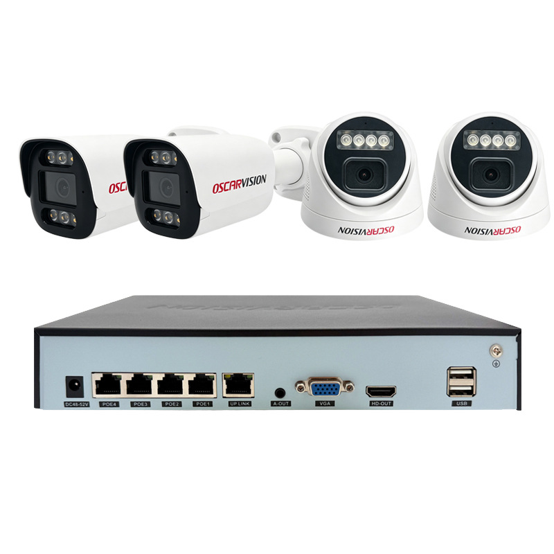 POE-Sicherheitskamerasystem 4K hochauflösende Nachtsichtaufzeichnung Monitor 4-Kanal-Farbkamera für Haus- und Außenbereich