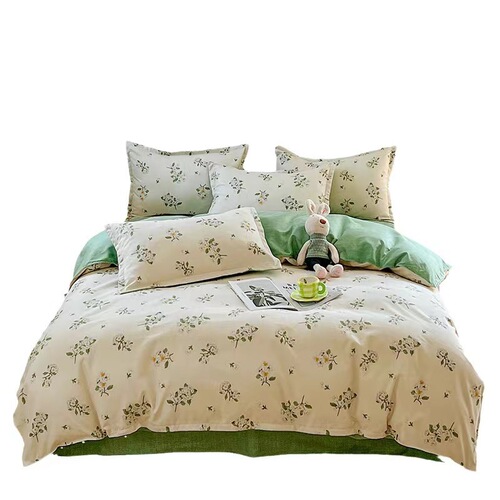 Wholesale set of 3 including a small and fresh, skin-friendly, ribbed four-piece set, plus a thick, washable cotton bed sheet and duvet cover, suitable for student dormitories