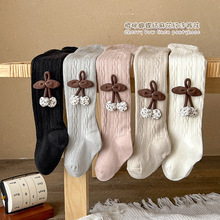 秋冬薄绒磨毛女童打底裤麻花外穿裤袜樱桃婴儿白色宝宝连脚儿童裤