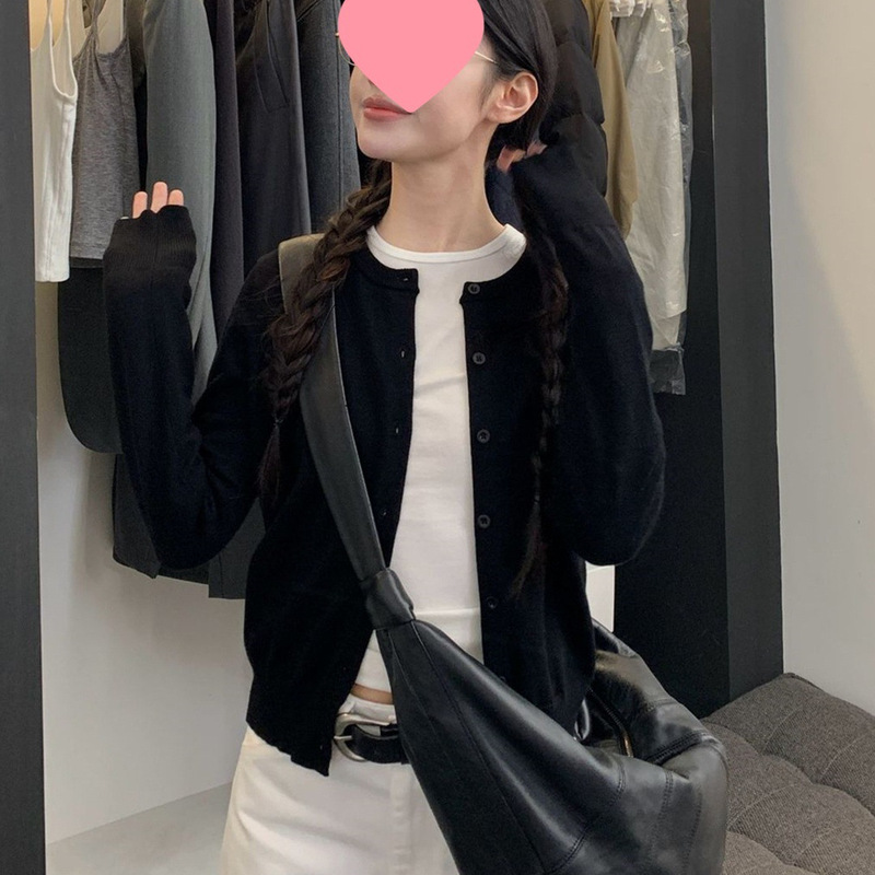 High-End Cashmere Round Neck Knitted Cardigan for Women Korean Style Lazy Style Soft and Waxy Slimming Look Elegant Sweater Jacket Top