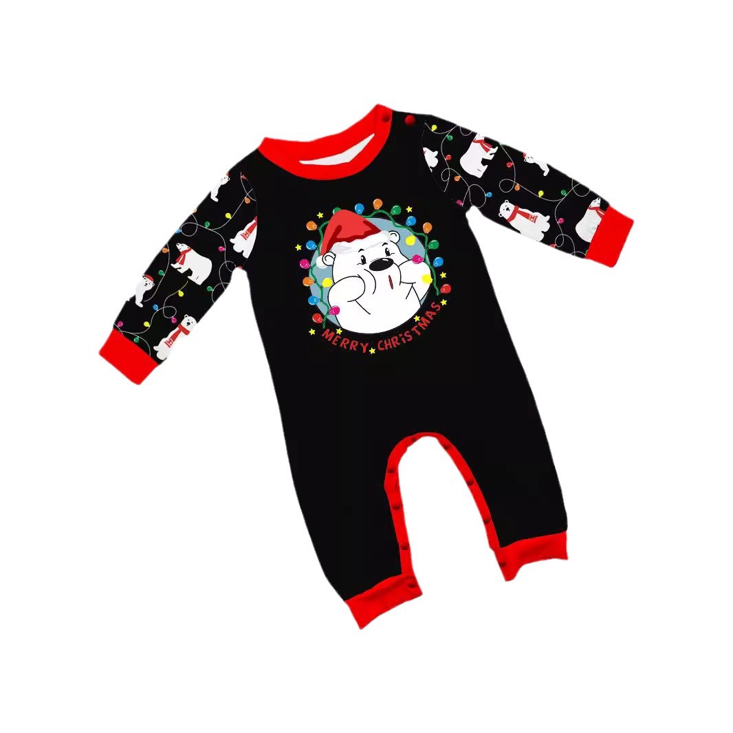 Printed Christmas family pajamas Polar bear seven-color lights mother and daughter dress Christmas loungewear_viptrois.com