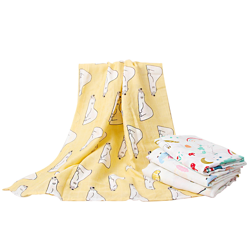 Baby Gauze Swaddle, Kidsren's Cartoon Bath Towel, Bamboo Cotton Gauze Blanket, Newborn Double-Layer Swaddling Towel