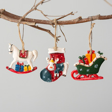 跨境 美式复古圣诞树脂小挂件麋鹿木马圣诞树装饰挂件场景装饰物