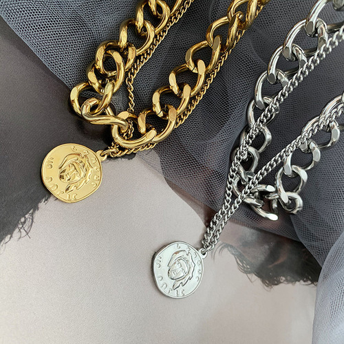 European and American ins retro person exaggerated thick chain necklace double layer personality chain hip-hop neck chain short style clavicle chain women 