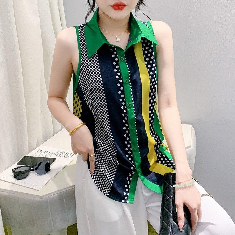 Southeast Asia 2025 Summer New Fashion Printed Sleeveless Shirt Versatile Slim Fit Stylish Top Base Shirt for Women