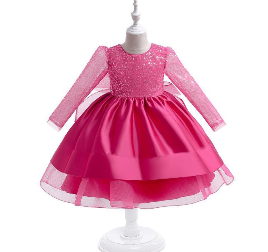 Vestido de pastel de malla hinchada de manga larga para niñas nuevas de Amazon con lazo detrás del traje de Senior Girls
