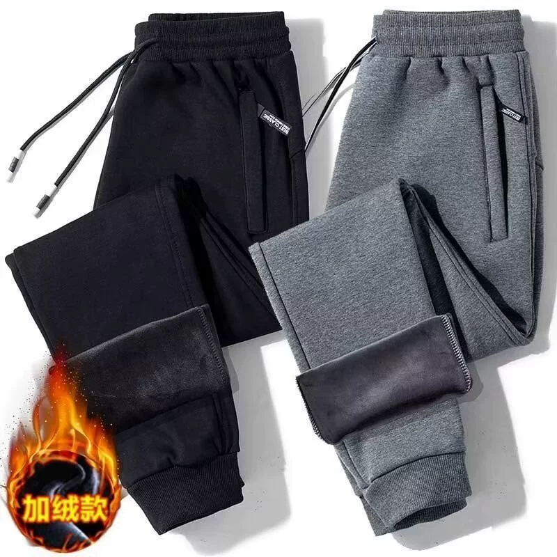 Брюки для ног Мужские большие размеры зимний новый спортивный тренд бархат толстые молнии брюки хлопчатобумажные брюки
