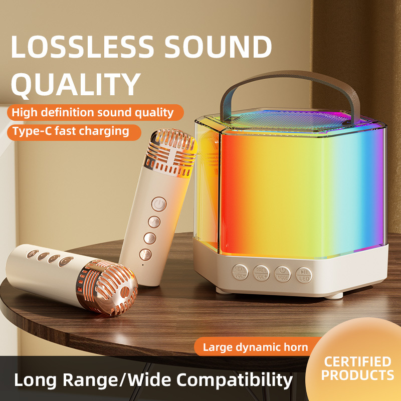 新款Q7無線藍牙音箱麥克風便攜話筒 炫彩迷你音響家用K歌禮品跨境