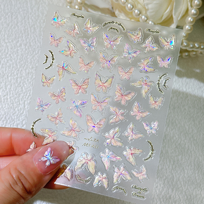 New Spring Mountain Butterfly Nail Art Stickers Japanese Style Internet Celebrity Aurora Pure Desire Girl Embossed Symphony Nail Stickers Decoration