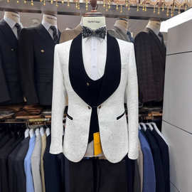 Man suit 跨境男士西装套装青果领宴会主持西服新郎结婚礼服高端