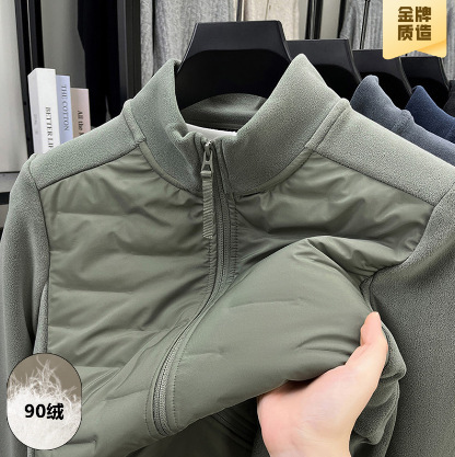 Polar Fleece Lightweight down Jacket Men's Jacket 2025 New Autumn and Winter Warm Fleece Half Turtleneck Jacket Men's