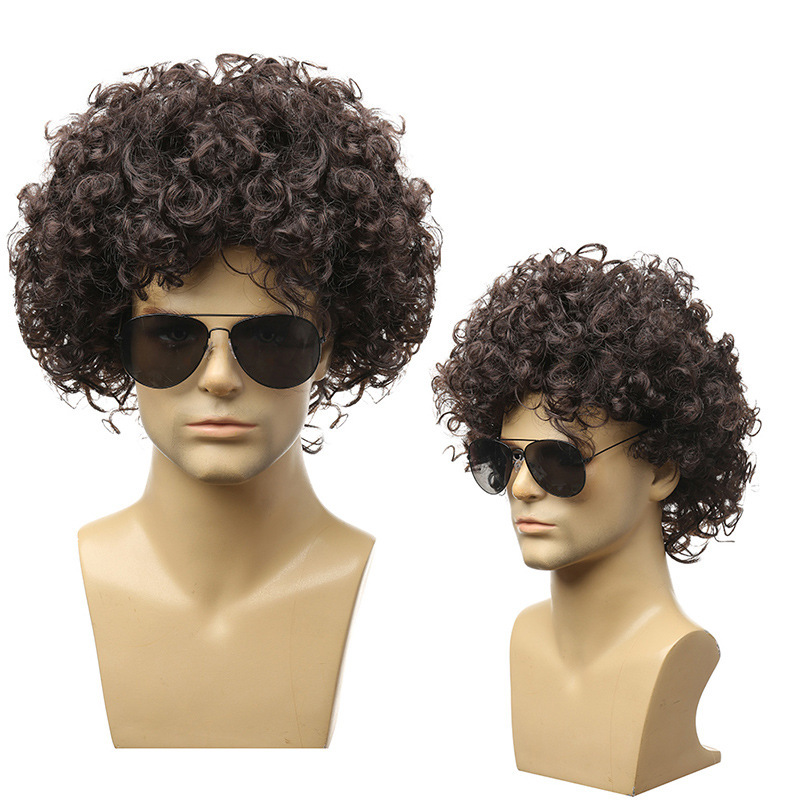 Halloween Party 60S70S80S Dark Brown Fan Wig Female Disco Cos European and American Men's Wig