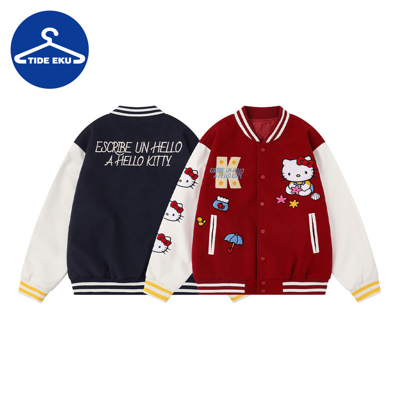 Tideeku American Retro Multi-Flap Pocket Pants Patchwork Work Jacket for Women Hello Kitty Street Loose Casual Jacket for Men