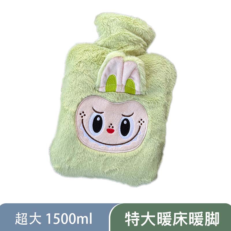 [1500ML 그린丨플러시 자수] 라부부 사각 뜨거운 물병