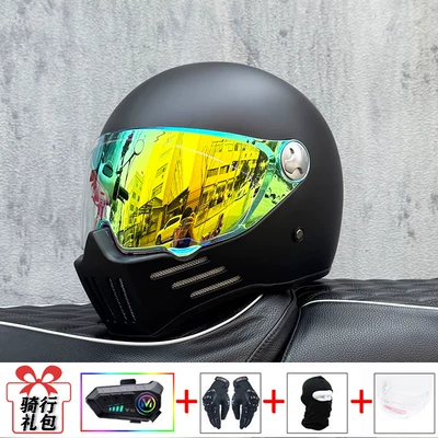 Motosiklet kaskı (dəbilqə) | 3C Certified Retro Motorcycle Full-Face - matt-black-with-phantom-gold-and-purple-night-vision-transparent-mirror-included-y10-soft-wheat-m