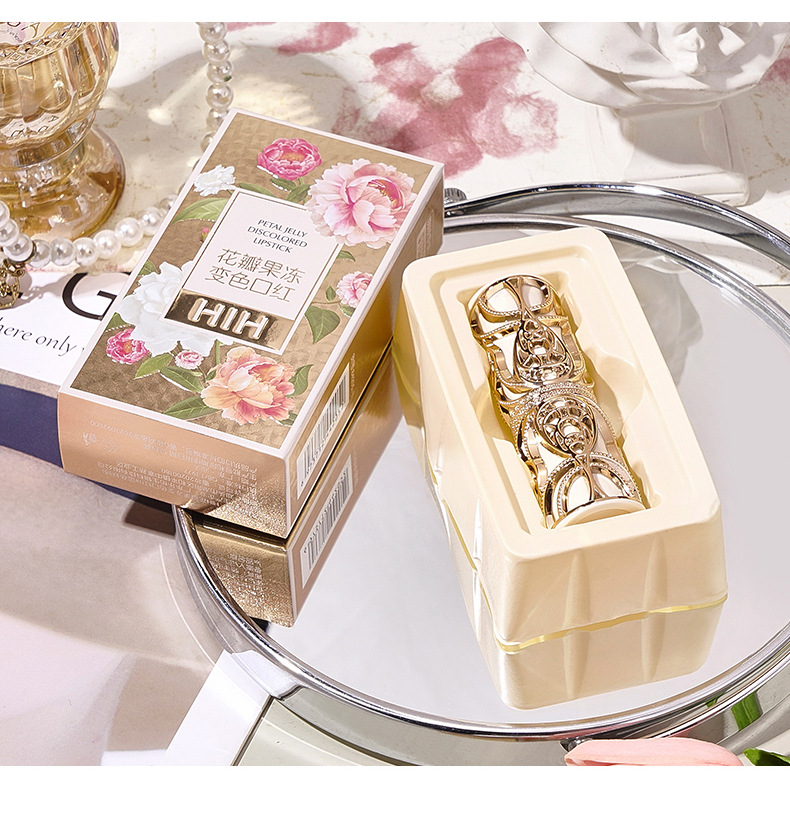 HIH Petal Jelly color-changing Lipstick Gold Foil Moisturizing non-stick cup Temperature change thousands of colors silky carved lipstick undefined