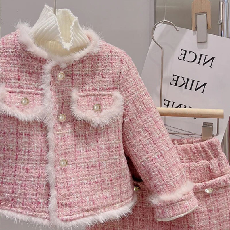2 Pieces Set Quantity Holiday, Daily Occasion Round Neck Neckline Regular Fit Fit Type Elegant Solid Color Polyester Girls Clothing Sets