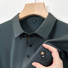 高档短袖t恤男士中年翻领简约休闲夏季薄款半袖印花体恤直播爆款