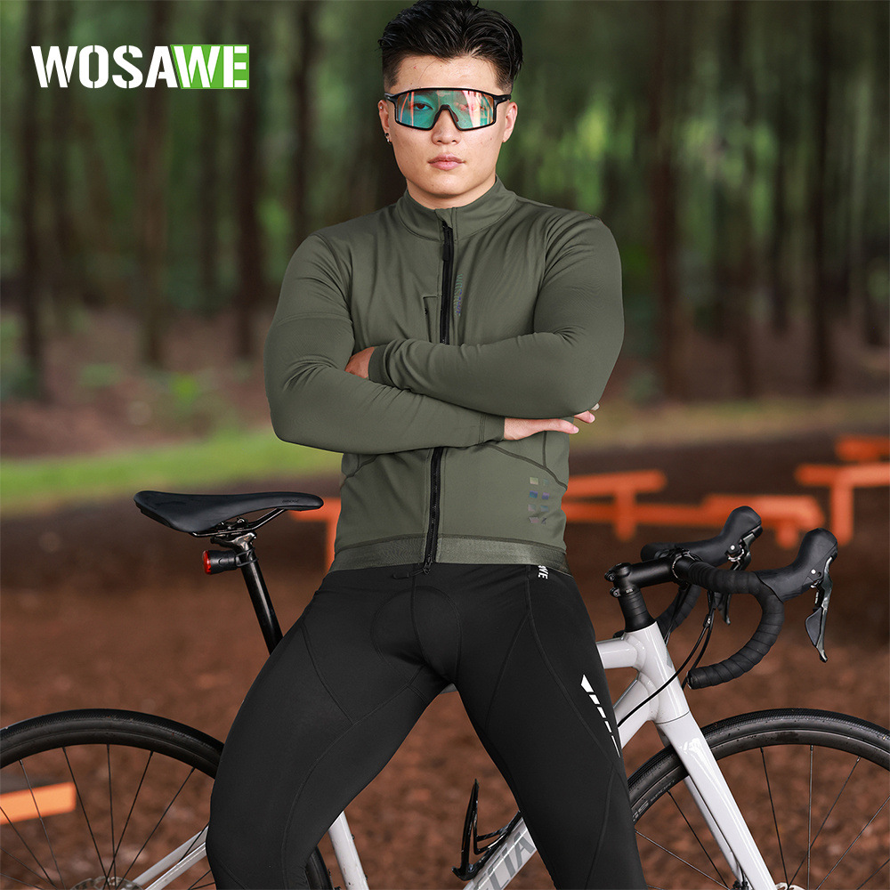 WOSAWE Fall/Winter Men's Bicycle Riding Jacket Top Pants fleece-lined Thickened Cold-proof Riding Clothes suit
