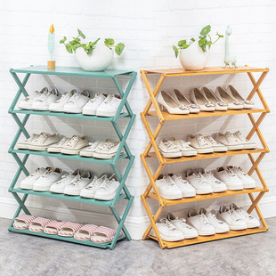 Installation-free Shoe Rack Multi-layer Simple Shoe Cabinet Doorway Economical Bamboo Wooden Folding Shoe Rack for Household