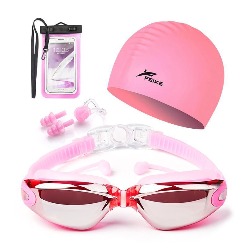 Gafas de natación para hombres de alta definición, gafas de natación anti-neblame para adultos, niños y niñas con tapones de auriculares, gafas de natación de marco grande, cubierta de sombrero