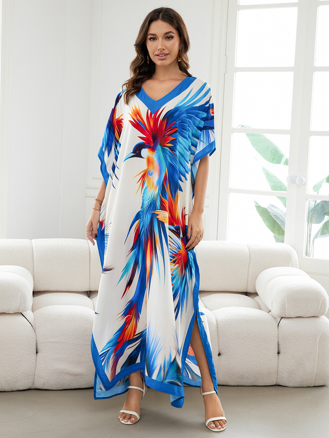 Rochie de plajă lungă kimono dama boho viscoză tie-dye_voghion.com