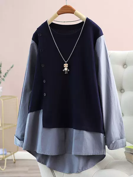 Plus-Size 150kg Spring and Autumn Long-Sleeve Loose Casual Stylish Shirt Top for Women