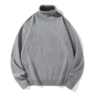 Autumn and Winter Men's Turtleneck Sweater Trendy Slim-fit Thickened Base Sweater for Youth Solid Color Casual Knitwear for Men