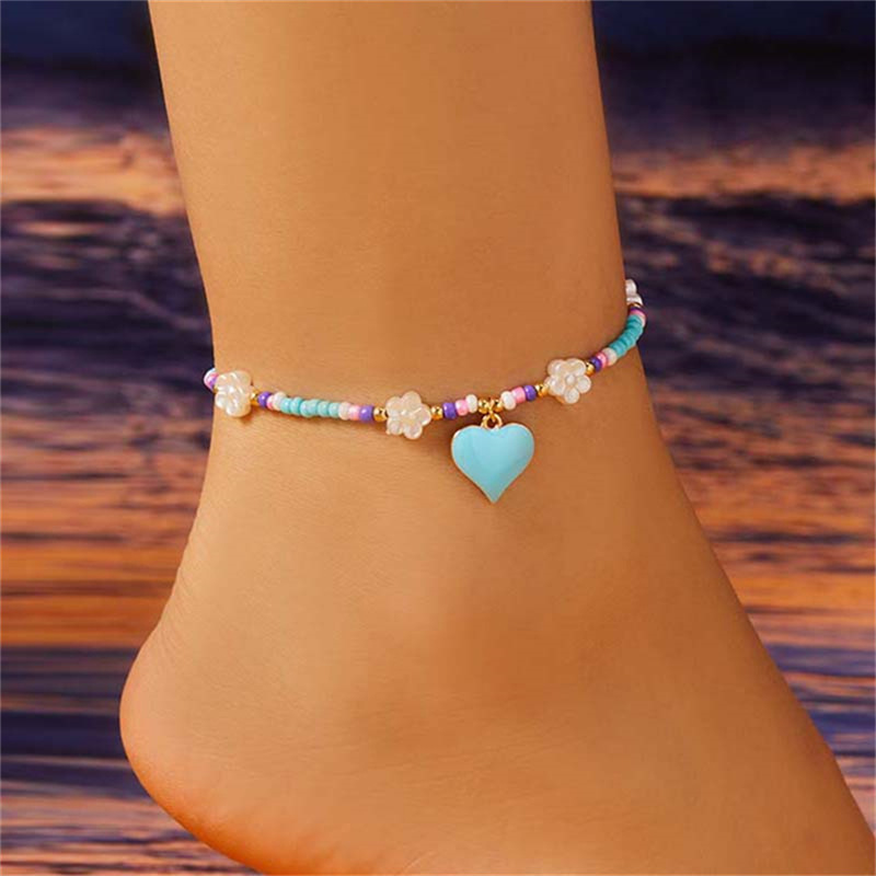 8g Weight Anklet Classification 1 Piece Quantity Holiday, Beach Occasion Seed Bead Material Heart Shape Pattern All Seasons Season Women's Gender Simple Style, Classic Style Style Wholesale Jewelry Simple Style Classic Style Heart Shape Seed Bead Anklet 12